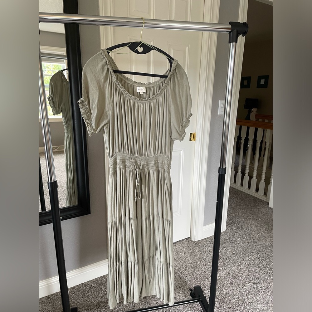 Bohme sage, green ruffle dress